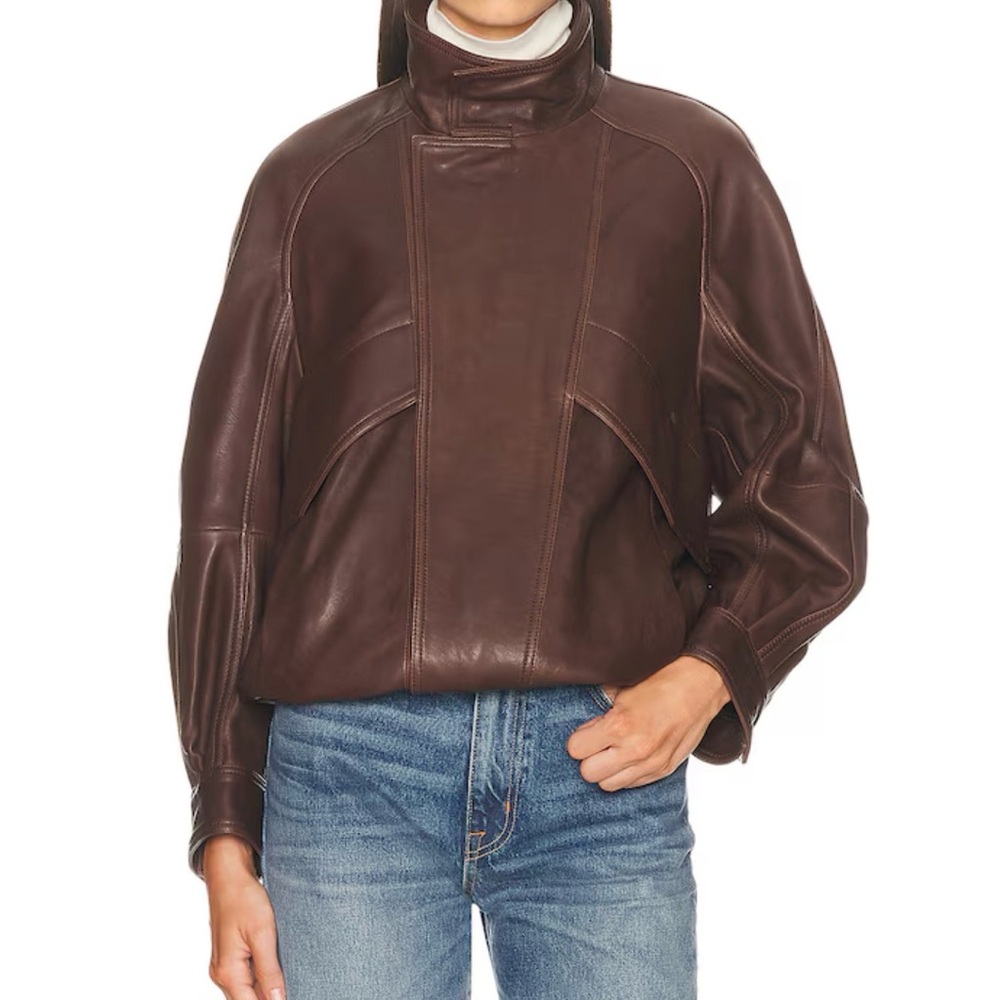 Sold Out Brown Nour Hammour Artiste Leather Bomber Jacket - Picture 2 of 5